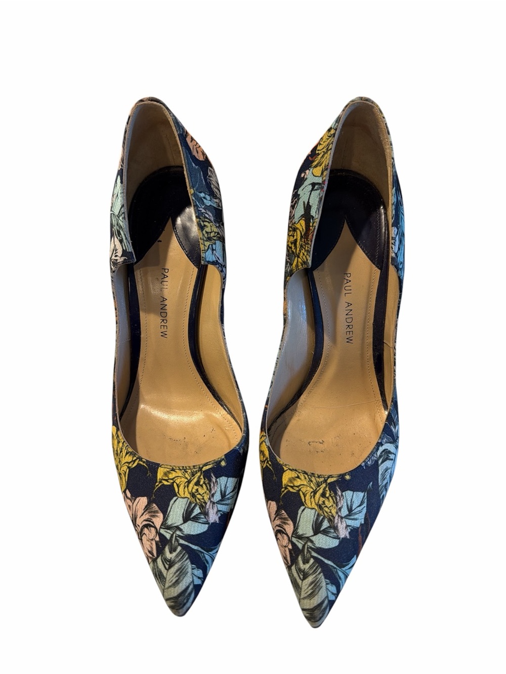 Paul Andrew Navy Floral Pointed-Toe Pumps with Yellow & Pink Accents